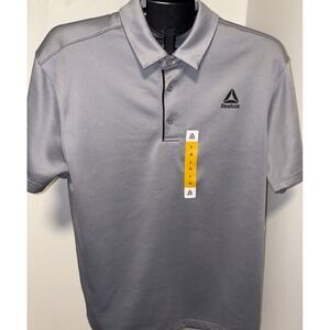 Large 42-44 Mens Reebok Performance 3-Button Polo Short‎ Sleeve Grey Blue